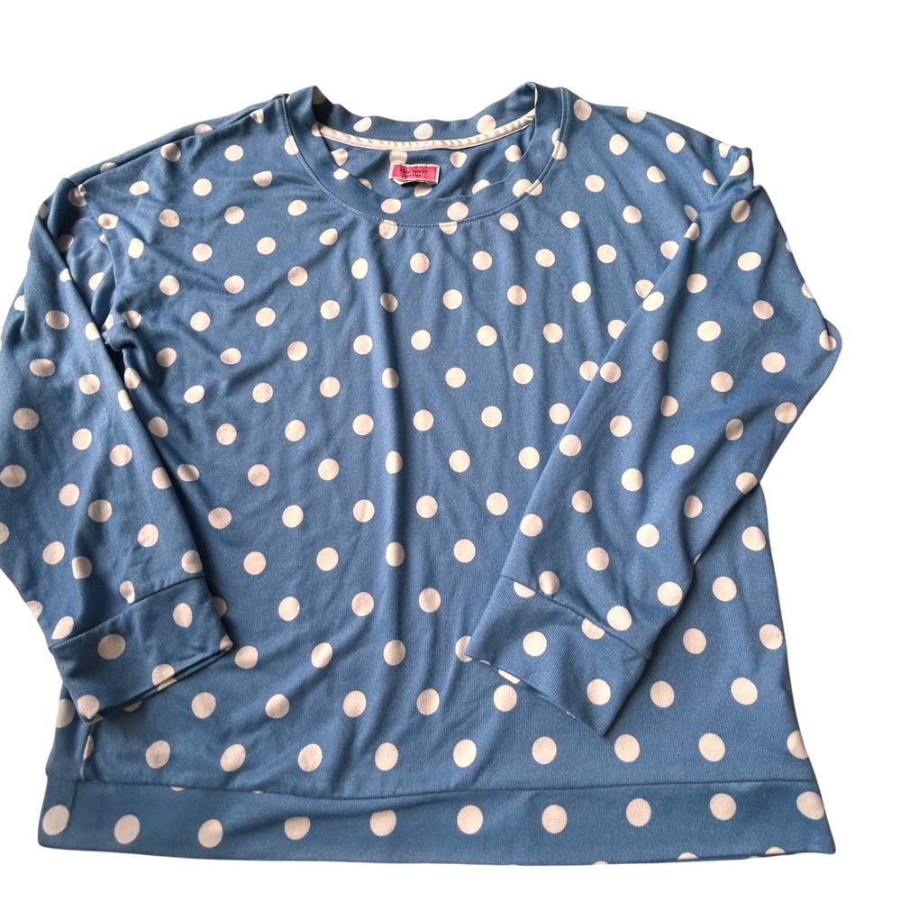Kate Spade‎ Polka Dot Top L Blue White Long Sleeve Loungewear Pajama Sweatshirt
